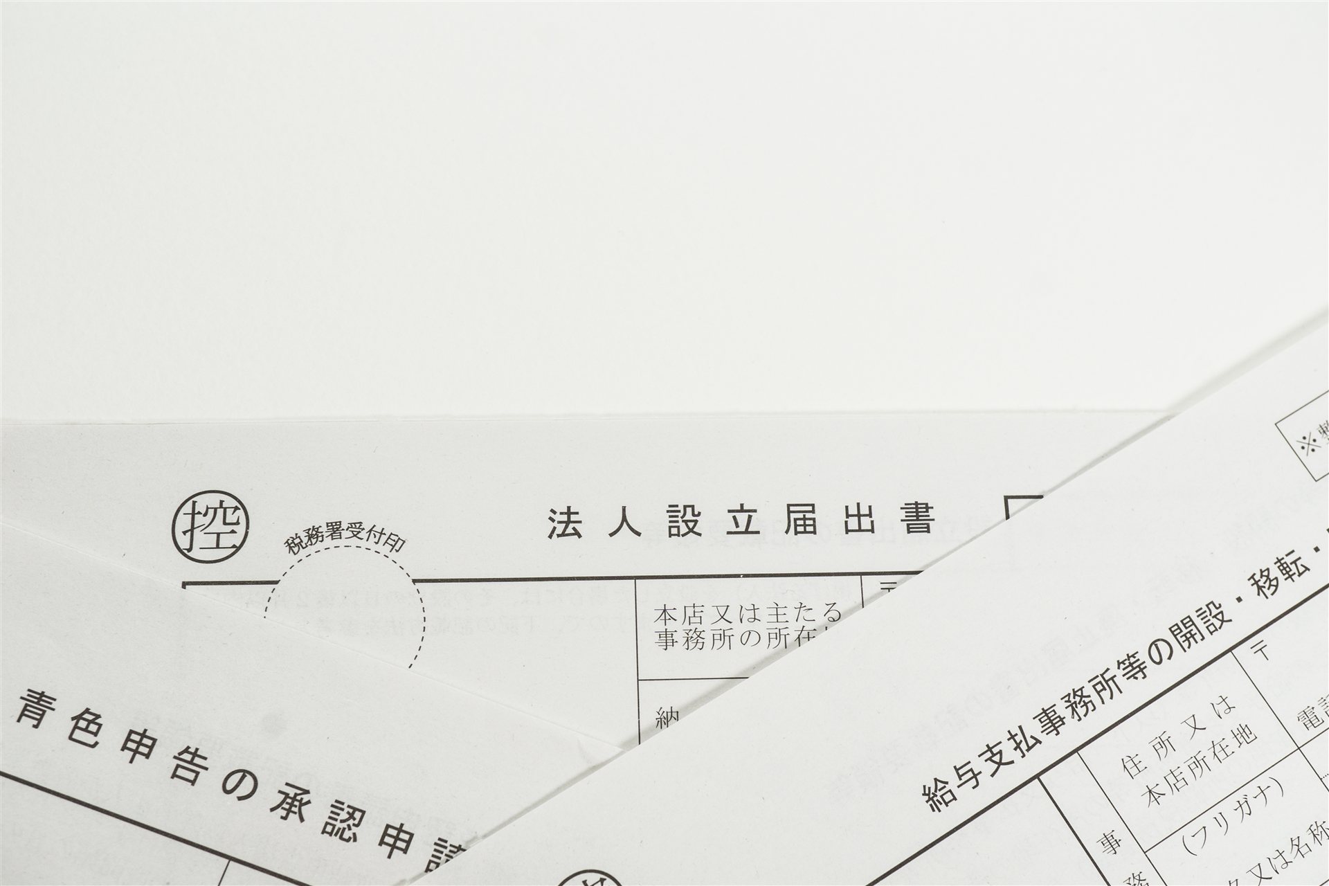 法人設立届出書などの税務の書類
